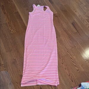 Sail to Sable Pink and White Striped Sleeveless Dress (racer back)